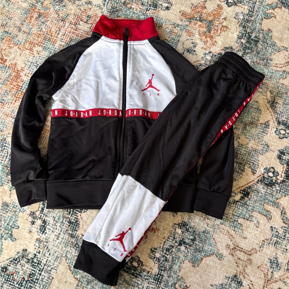 Jordan 3T Red, Black, and White Zip-Up Jacket and Pants Track Suit